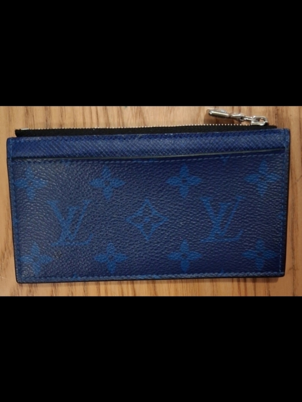 EUC Louis Vuitton Taigarama Cobalt Blue Signature Coin Card Holder Wallet